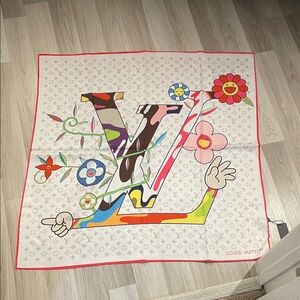 Louis Vuitton Authentic Colorful Floral Silk Scarf